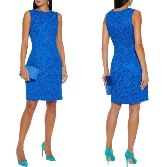 NWT ADAM LIPPES Cobalt Blue SEAMED Corded LACE Flare COCKTAIL Mini DRESS US 12 - Picture 2 of 12